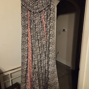 Women’s Wide Leg Jumpsuit - Black & Cream with Coral Trim